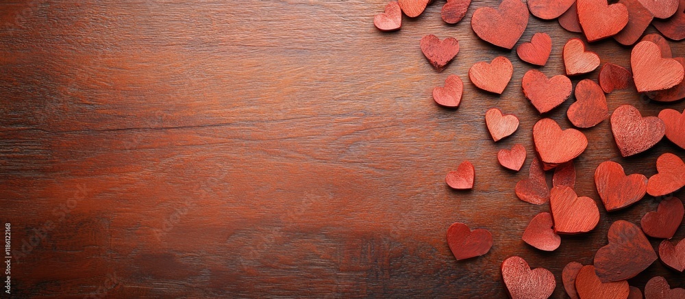 Poster Frame created from hearts on a wooden backdrop. with copy space image. Place for adding text or design