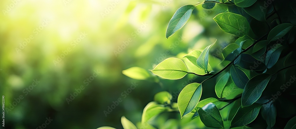 Poster close up view of green leaves in nature with a blurred greenery background in the garden suitable fo