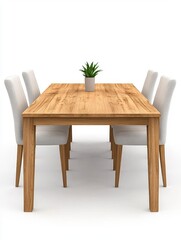 A photostock of wooden dining sets with minimalist designs, arranged neatly on a clean white background, stylish and modern, High Quality