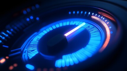Futuristic Blue Neon Digital Speedometer Display