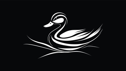 swan logo, duck hunting logo, duck on water surface logo, sea ducks logo, vector on black background