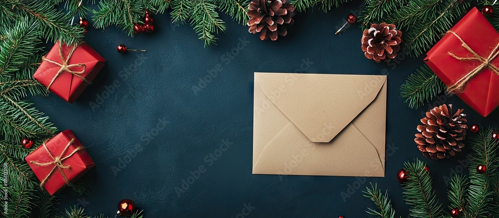Poster festive flat lay arrangement featuring a blank invitation for a new year celebration alongside a cra