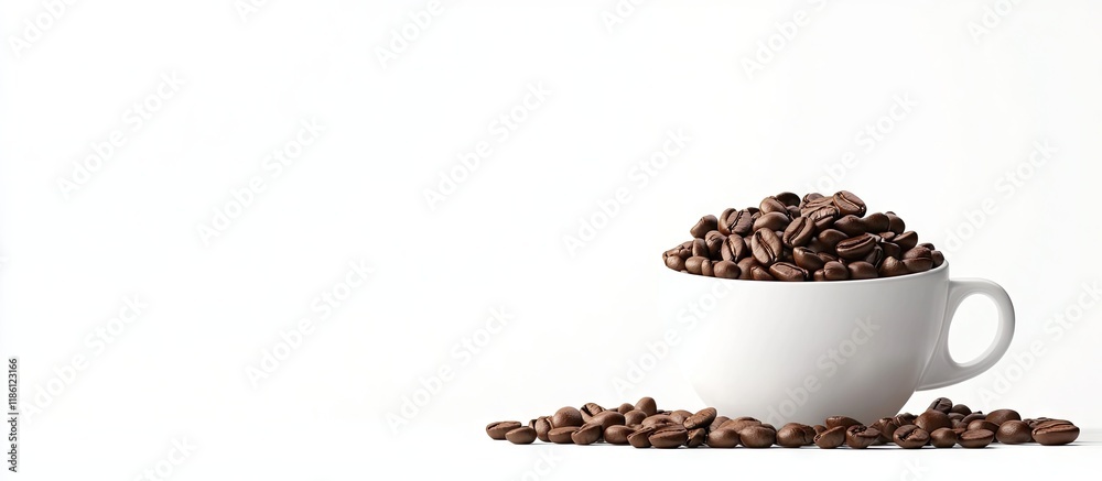 Aufkleber coffee beans in a coffee cup set against a white background. with copy space image. place for adding