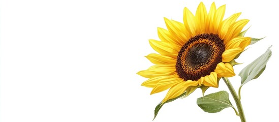 Obraz premium beautiful single sunflower blossoming isolated on a white background. with copy space image. Place for adding text or design