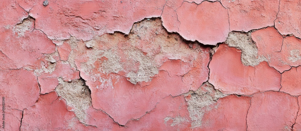 Poster an aged worn out cracked pink terracotta wall. with copy space image. place for adding text or desig