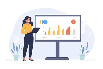 A businesswoman giving a presentation with a chart displayed on a projector