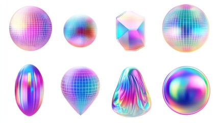 Holographic iridescent 3D shapes collection.