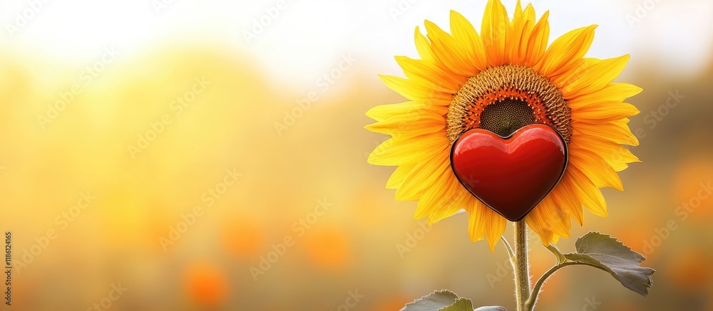 Leinwandbilder sunflower with heart summer of affection summer of love. with copy space image. place for adding tex