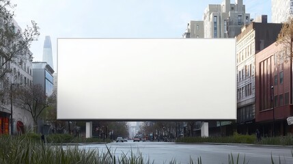 Obraz premium Large Empty White Billboard Mockup In Urban Cityscape For Advertising, Branding And Marketing.