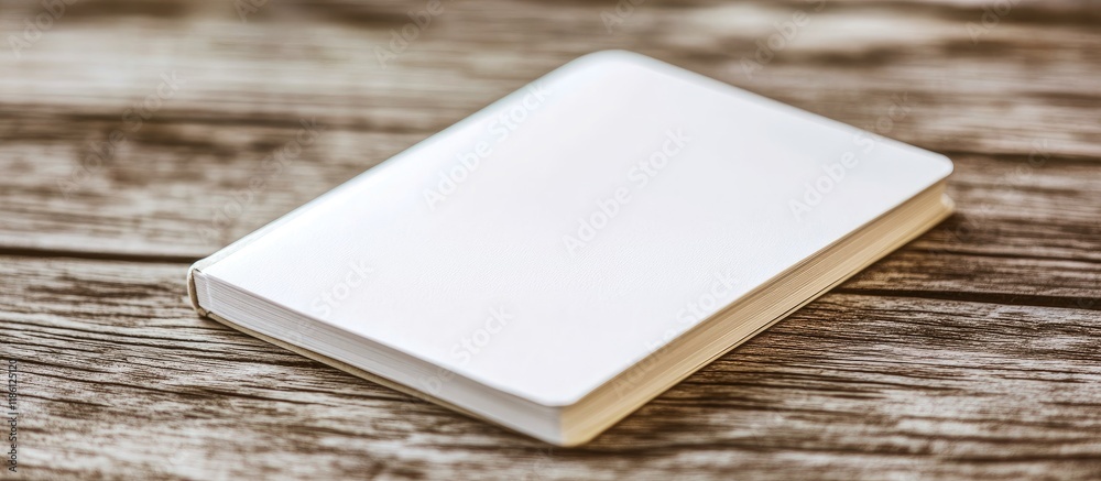 Poster Blank notepad or memo pad diary on a wooden surface Isolated against a plain background Slightly out of focus and in close up Copy space