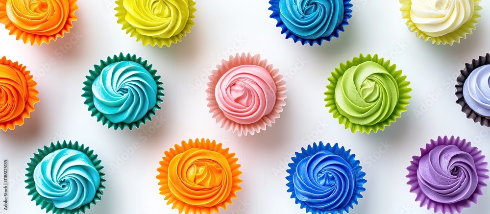 Leinwandbilder Multicolored silicone molds for baking cupcakes against a white background top view. with copy space image. Place for adding text or design