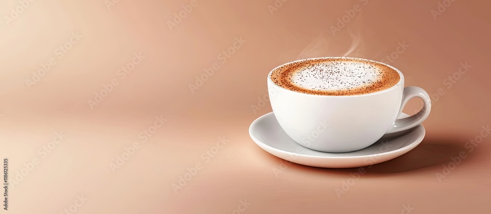 Poster the hot cappuccino cup adorned with milk foam and dusted with coffee powder creates a delightful exp