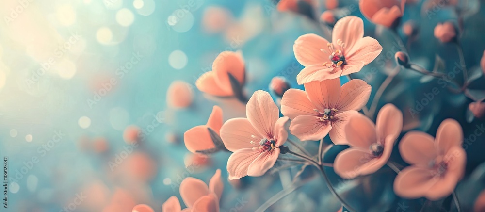 Aufkleber lovely summer flowers against a blue background. with copy space image. place for adding text or des