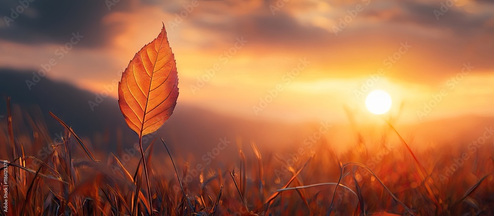Leinwandbilder wild leaf against sunset during the evening in a mountainous region. with copy space image. place fo