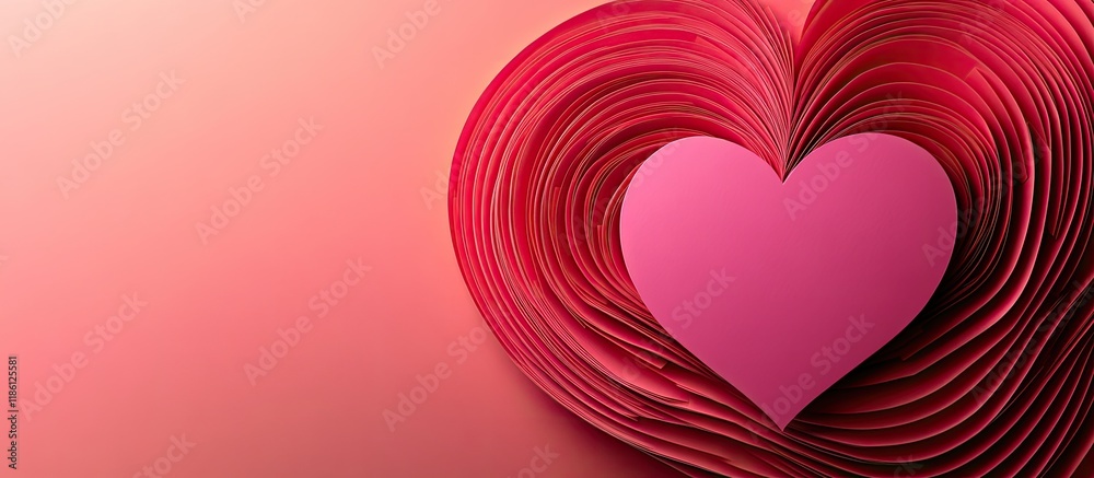 Poster romantic celebration of love symbol in red paper shape evoking pink color feelings. with copy space 