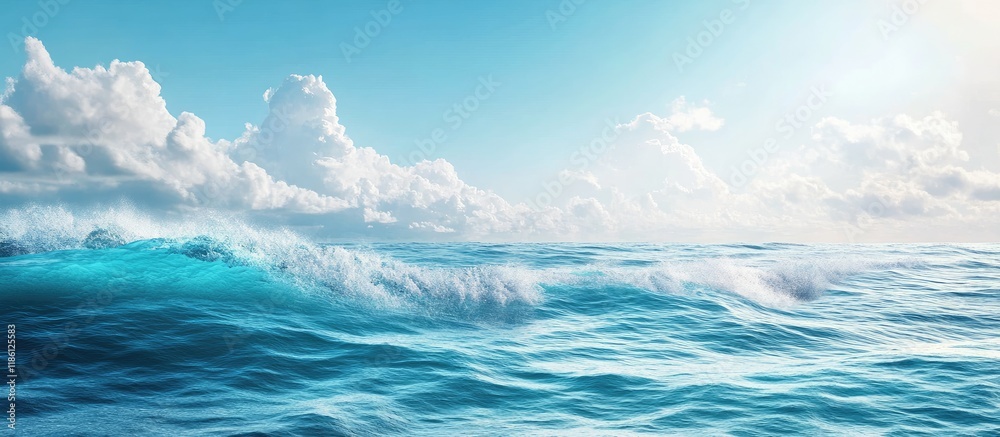 Poster wavy ocean view tropical summer holiday idea. with copy space image. place for adding text or design