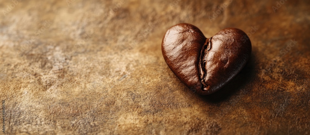 Aufkleber heart shaped coffee bean on a brown background. with copy space image. place for adding text or desi