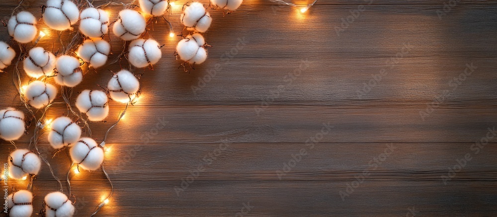 Poster hello saturday letter with led cotton balls on a wooden surface. with copy space image. place for ad