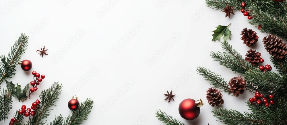 Poster christmas flat lay arrangement with copy space for text on a white background
