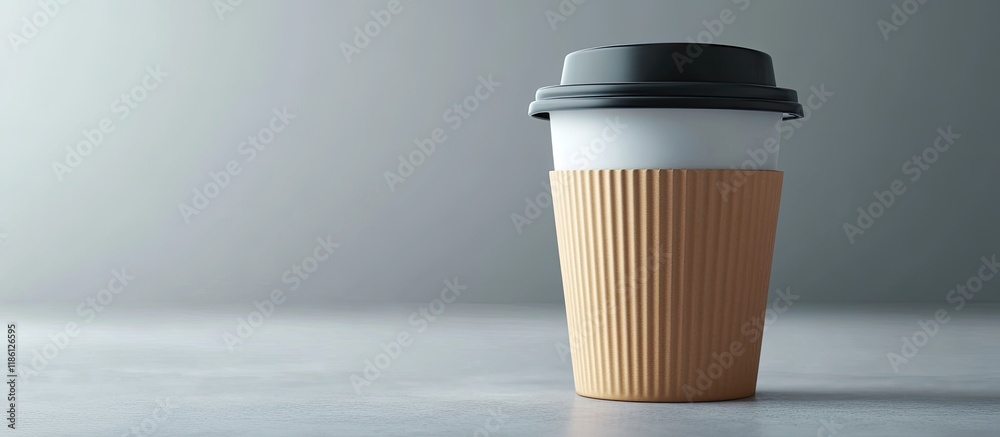 Fototapete Paper cup with a plastic lid on a light background Coffee for takeout. with copy space image. Place for adding text or design