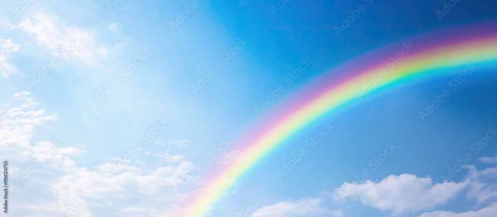 Aufkleber rainbow set against a whimsical blue sky. with copy space image. place for adding text or design