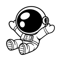 fun happy sitting astronaut cartoon character isolated drawing line style sketch classic vintage design illustration