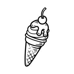ice cream with cherry cartoon isolated drawing line style sketch classic vintage design illustration