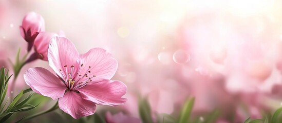 Adorable pink flower that blossoms in the spring meadows. with copy space image. Place for adding text or design