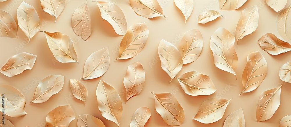 Leinwandbilder beige paper leaves background seen from above. with copy space image. place for adding text or desig