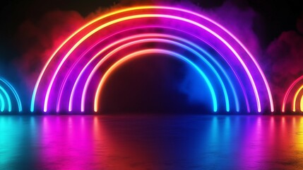 colorful neon lights effect rainbow style background with stage