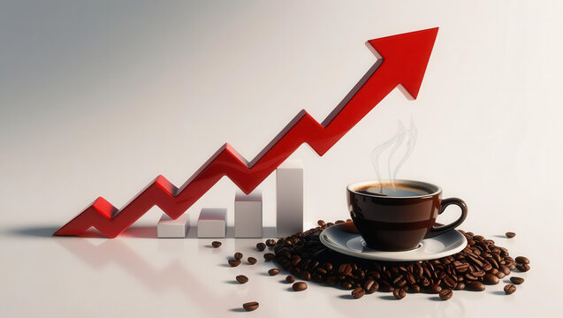 Red arrow chart graph symbolizes growth and success in coffee industry