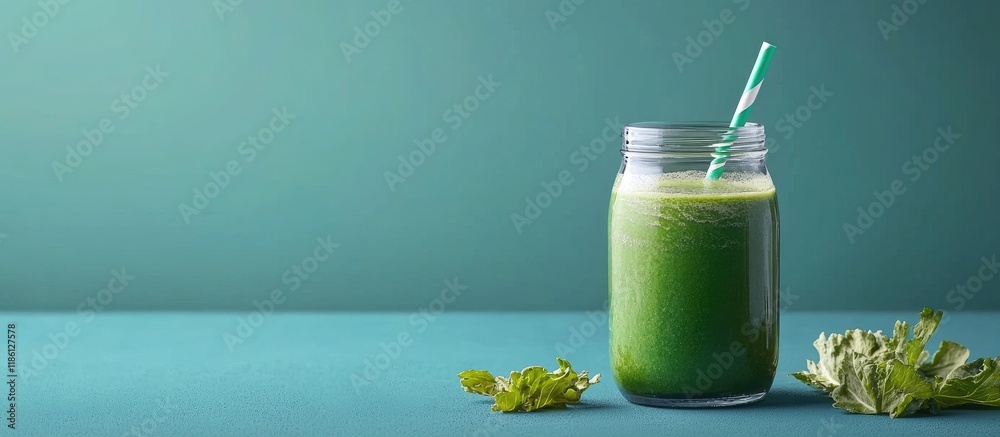 Fototapete green smoothie with celeriac and coconut milk. with copy space image. place for adding text or desig