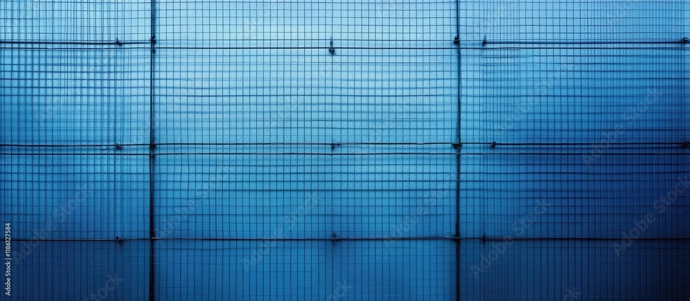 Aufkleber Blue urban abstract detail as a background with reinforced wire mesh resting against the wall. with copy space image. Place for adding text or design