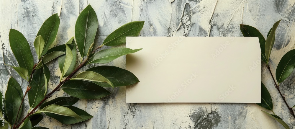 Leinwandbilder innovative arrangement of laurel leaves alongside a note card flat lay nature theme. with copy space