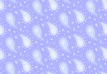 Charming pastel purple paisley pattern.  Perfect for textile design, wrapping paper, or website backgrounds.  Features delicate teardrop shapes and dots for a soft, elegant aesthetic.