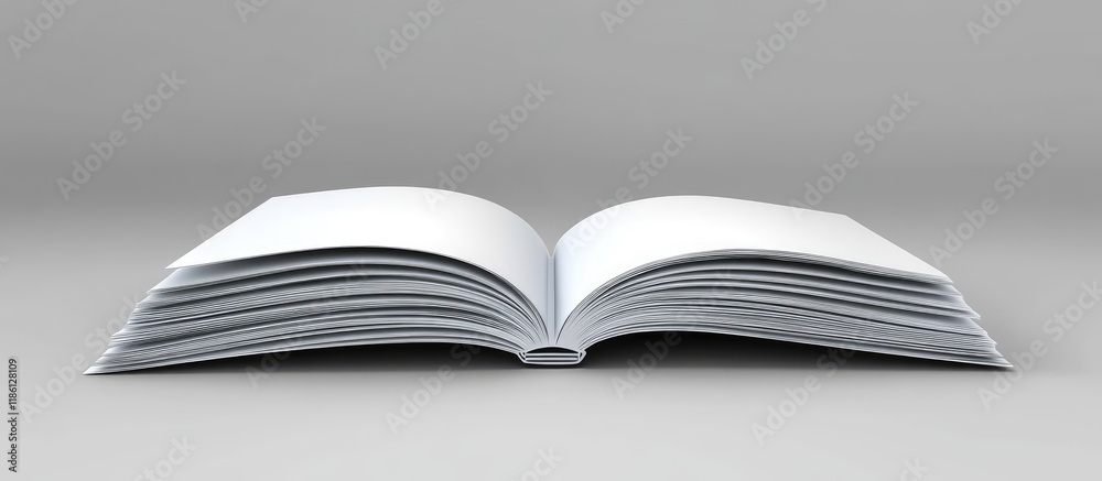 Poster Stack of open book featuring blank white pages Clipping path included. with copy space image. Place for adding text or design