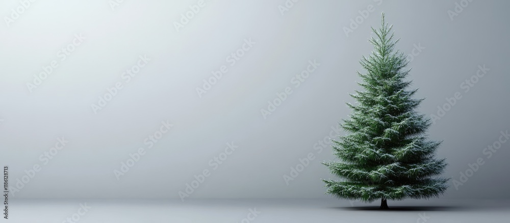 Aufkleber Christmas tree set against a gray background for a postcard. with copy space image. Place for adding text or design