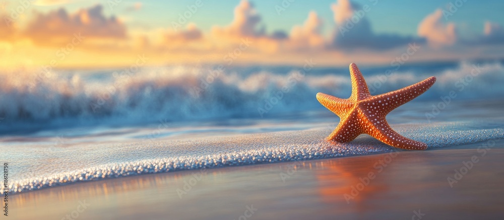 Poster Starfish at the Shore. with copy space image. Place for adding text or design