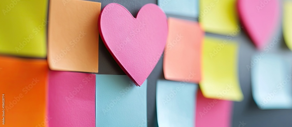 Aufkleber Heart shaped sticky notes in the background. with copy space image. Place for adding text or design