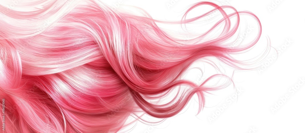 Poster Pink shiny hair set against a white background Space available for text. with copy space image. Place for adding text or design