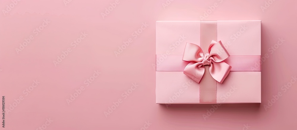 Poster gift box with a bow on a pink paper background greeting card for a birthday mother s day or valentin