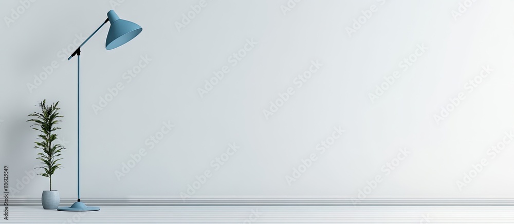 Poster Blue floor lamp set against a white background. with copy space image. Place for adding text or design