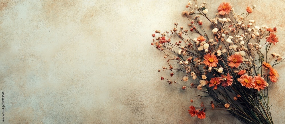 Leinwandbilder textured vintage paper background featuring a wildflower bouquet. with copy space image. place for a