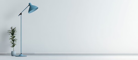 Blue floor lamp set against a white background. with copy space image. Place for adding text or design