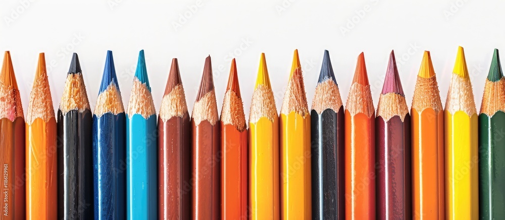 Aufkleber colored pencils set against a white background. with copy space image. place for adding text or desi