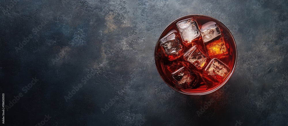 Aufkleber americano cocktail consisting of red vermouth bitters soda water and ice cubes presented from a top 