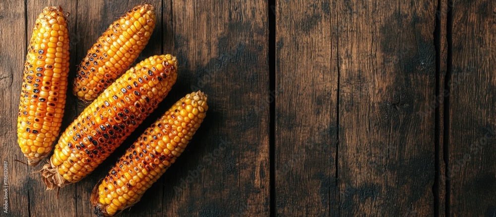 Poster top view of grilled corn on the cob copy space