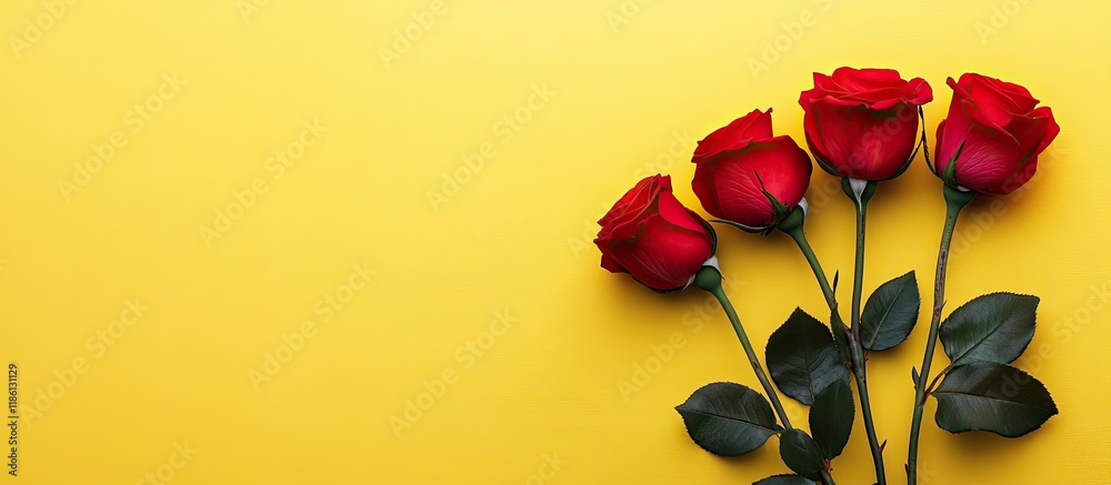 Leinwandbilder roses set against a yellow background. with copy space image. place for adding text or design