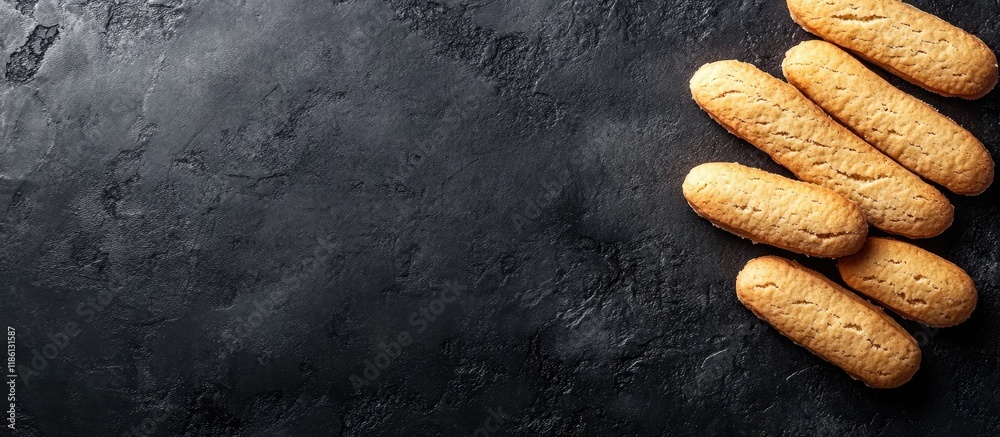 Aufkleber italian savoiardi ladyfingers biscuits on a dark concrete background. with copy space image. place f