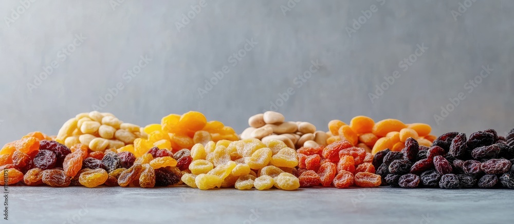 Aufkleber a variety of various dried fruits legume family. with copy space image. place for adding text or des